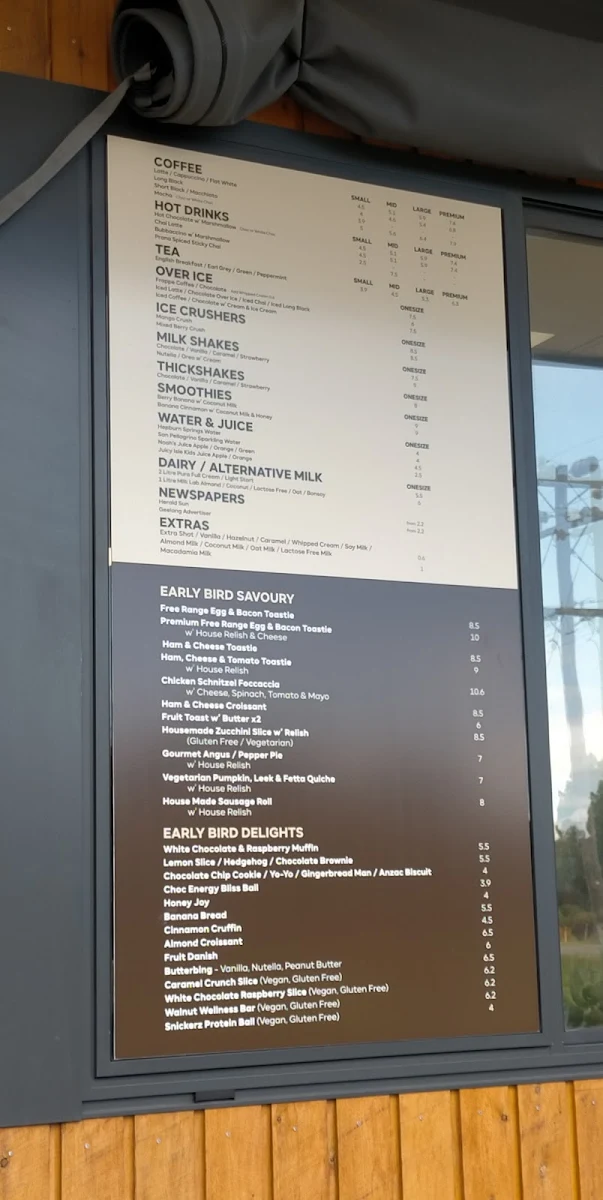 Menu, Early Bird Baristas