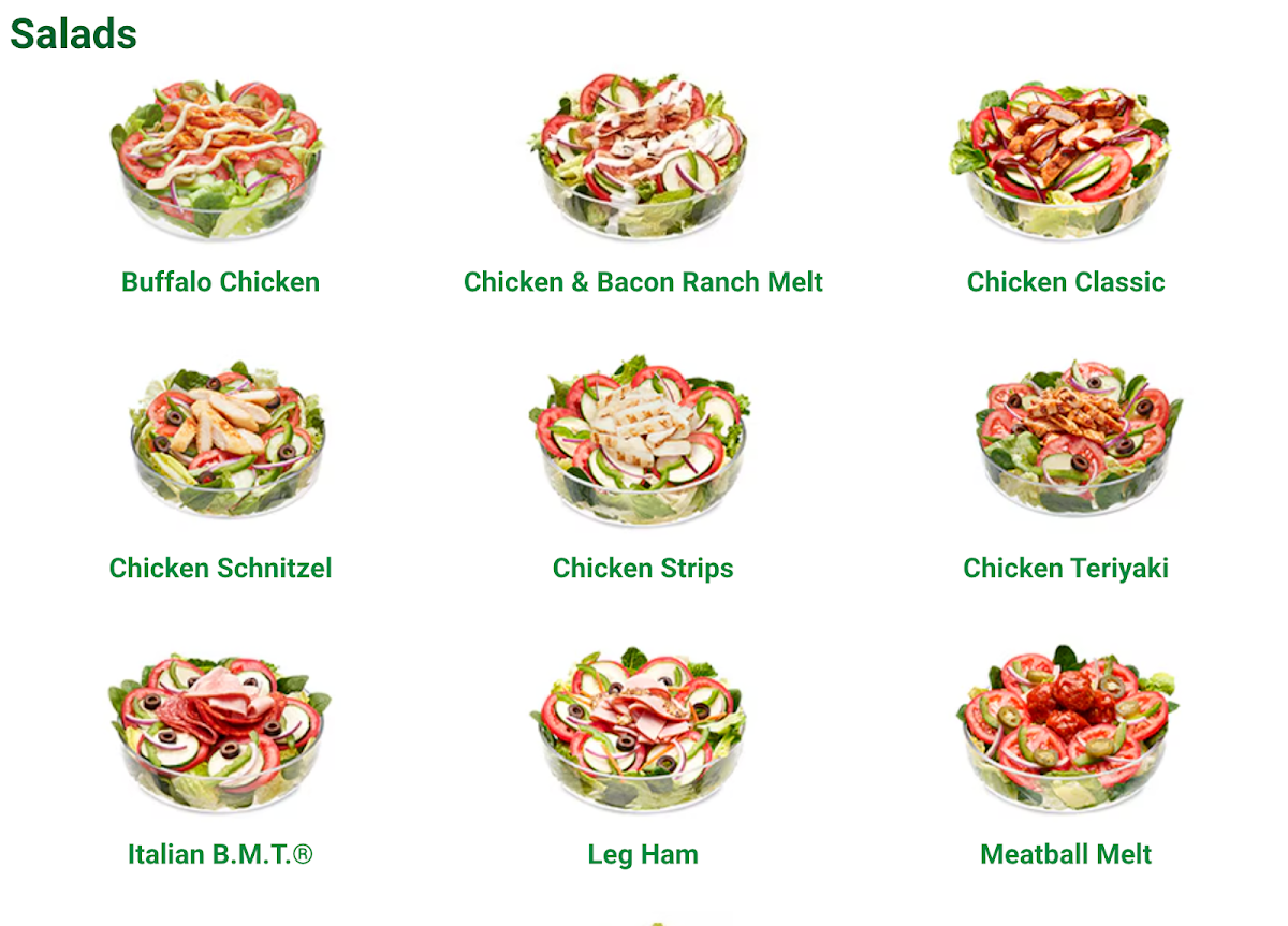 Menu, Subway North Geelong