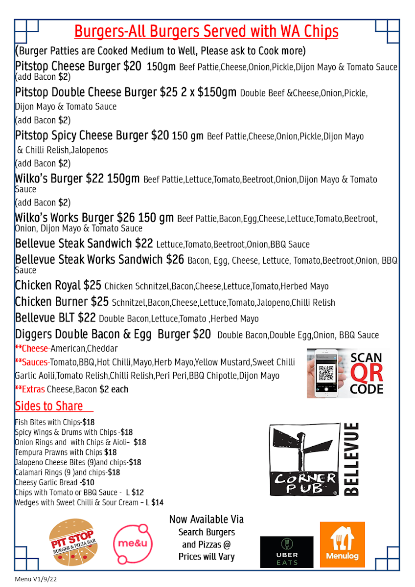 Menu, The Bellevue Darling Range Hotel