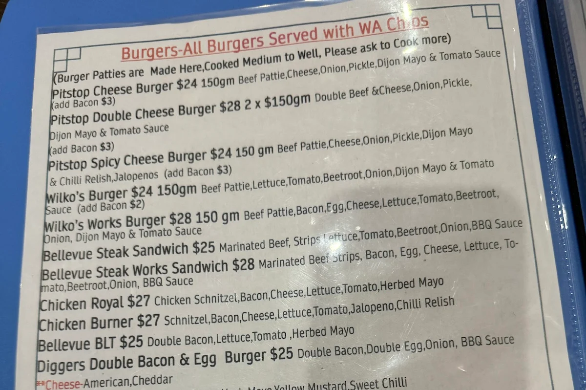 Menu, The Bellevue Darling Range Hotel