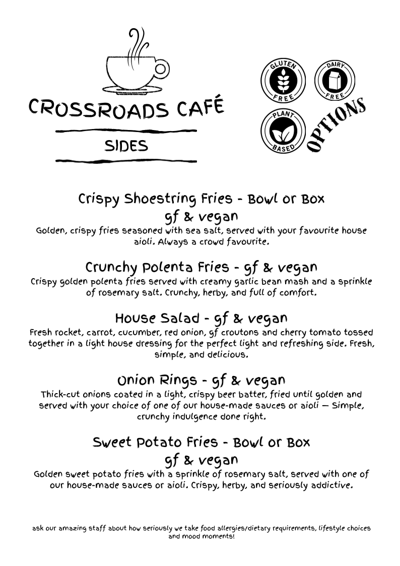 Menu, Crossroads Cafe