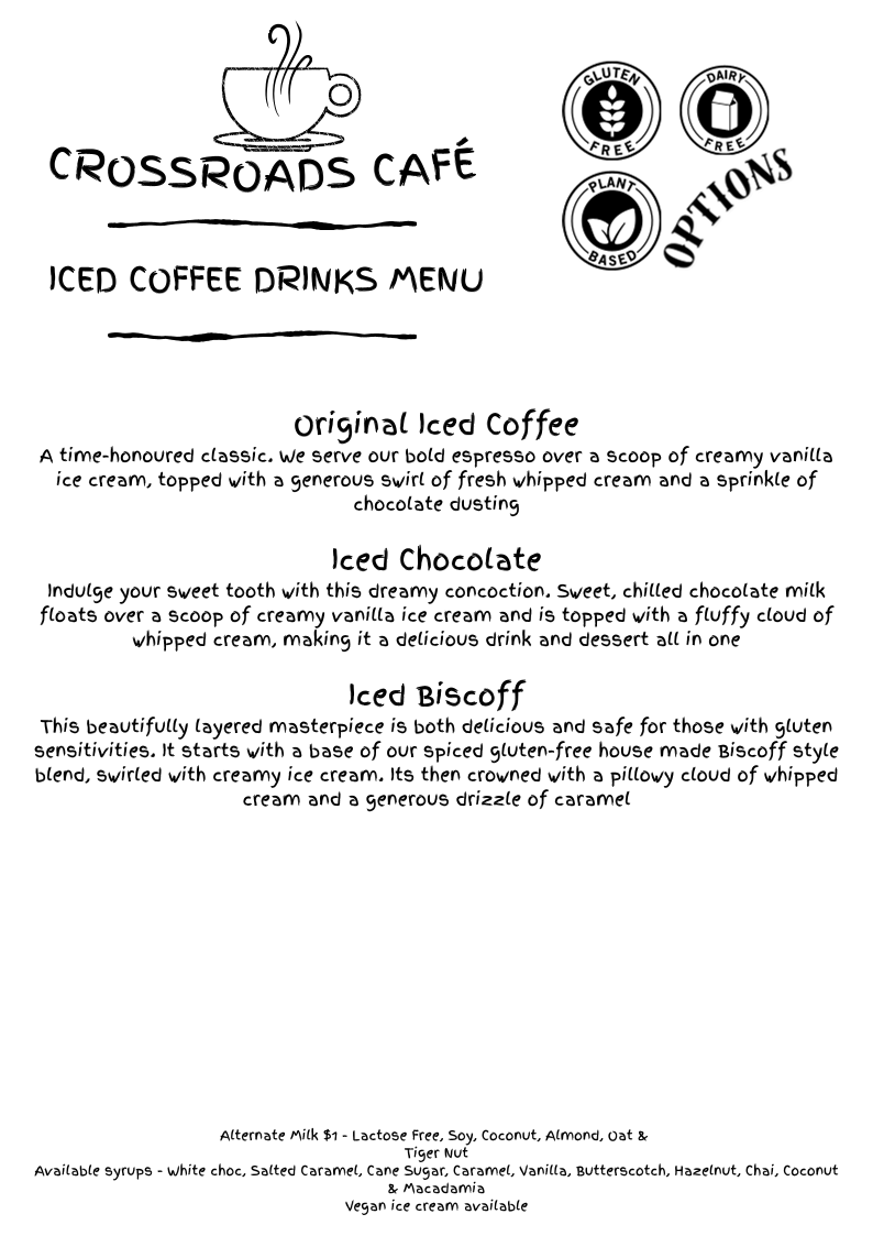 Menu, Crossroads Cafe