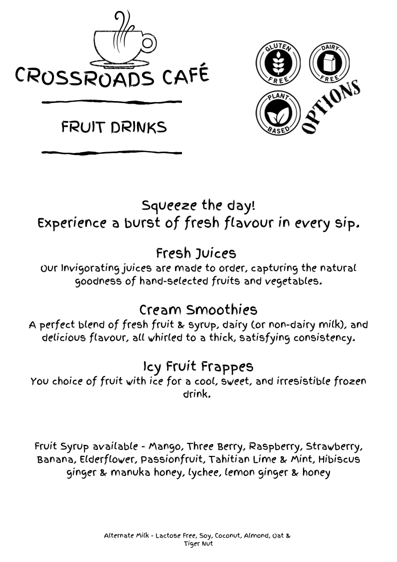 Menu, Crossroads Cafe