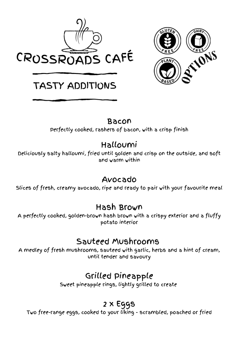 Menu, Crossroads Cafe