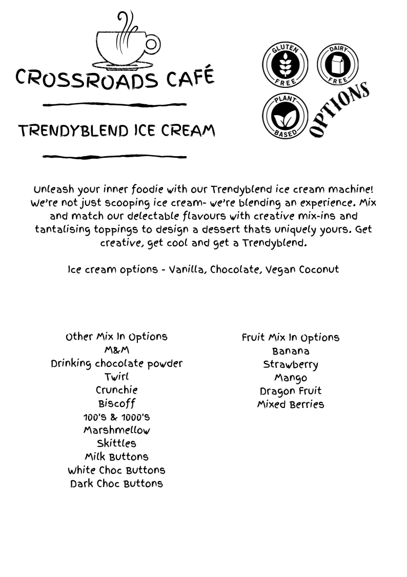 Menu, Crossroads Cafe