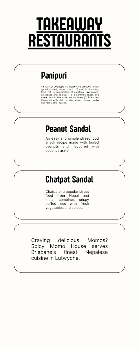 Menu, Spicy Momo & Bar