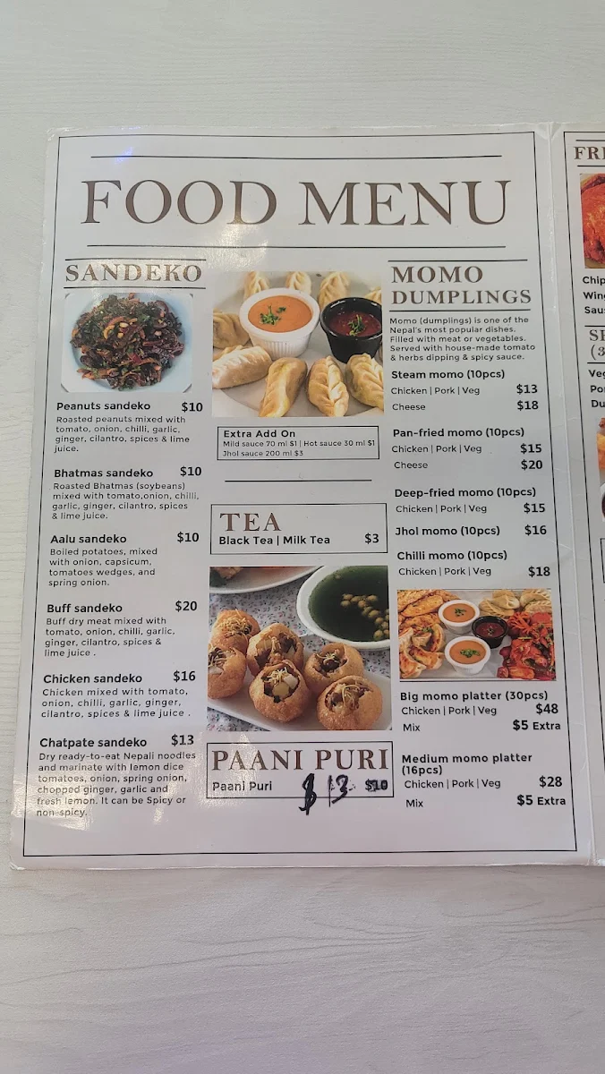 Menu, Spicy Momo & Bar