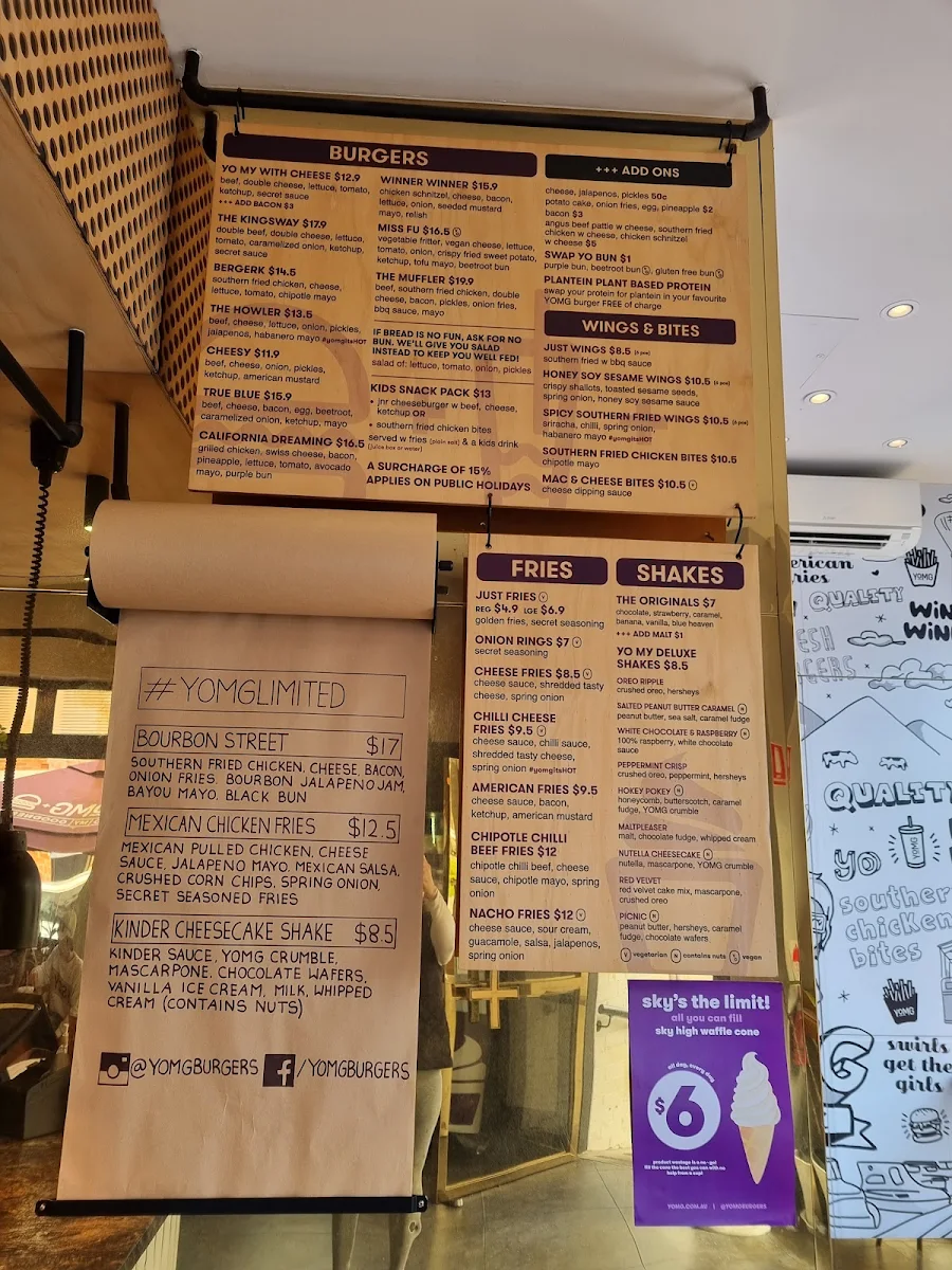 Menu, YOMG Mordialloc