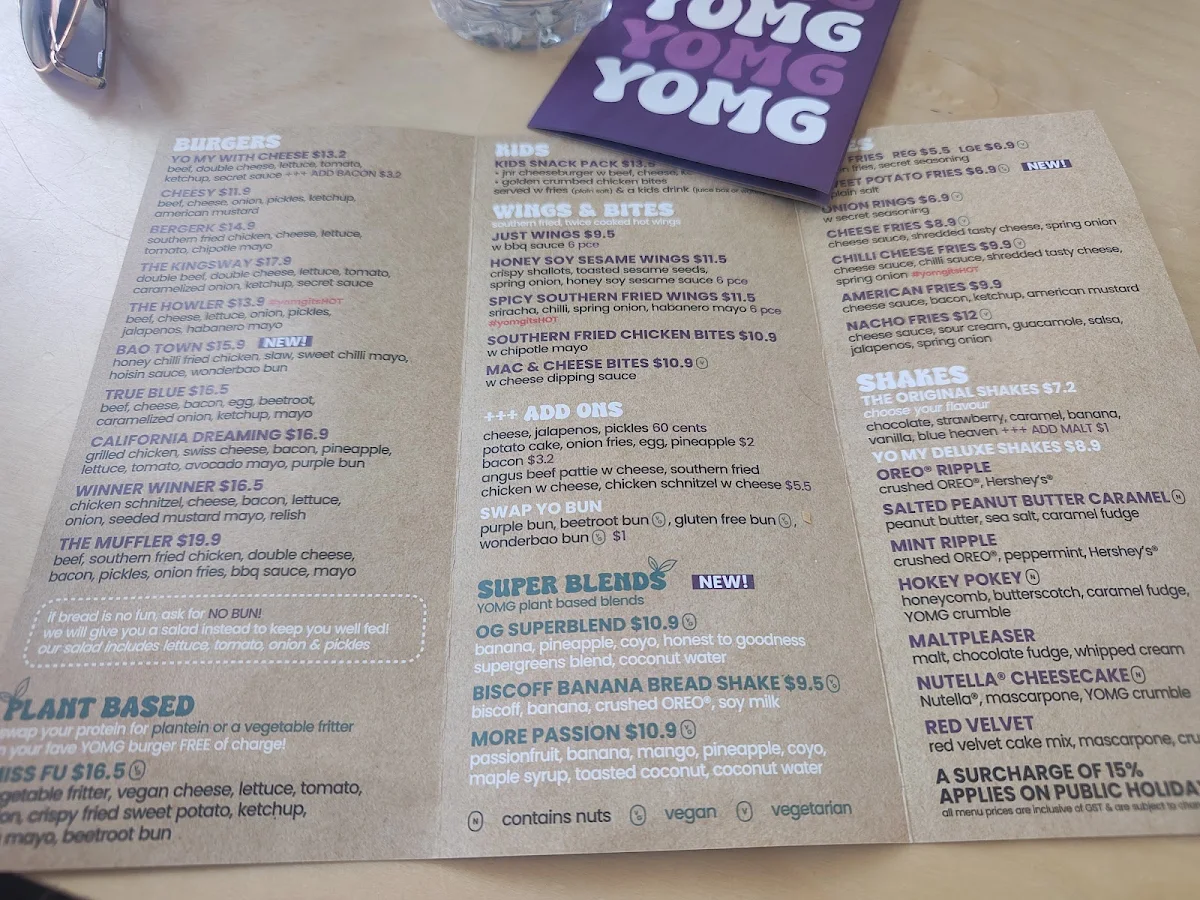 Menu, YOMG Mordialloc