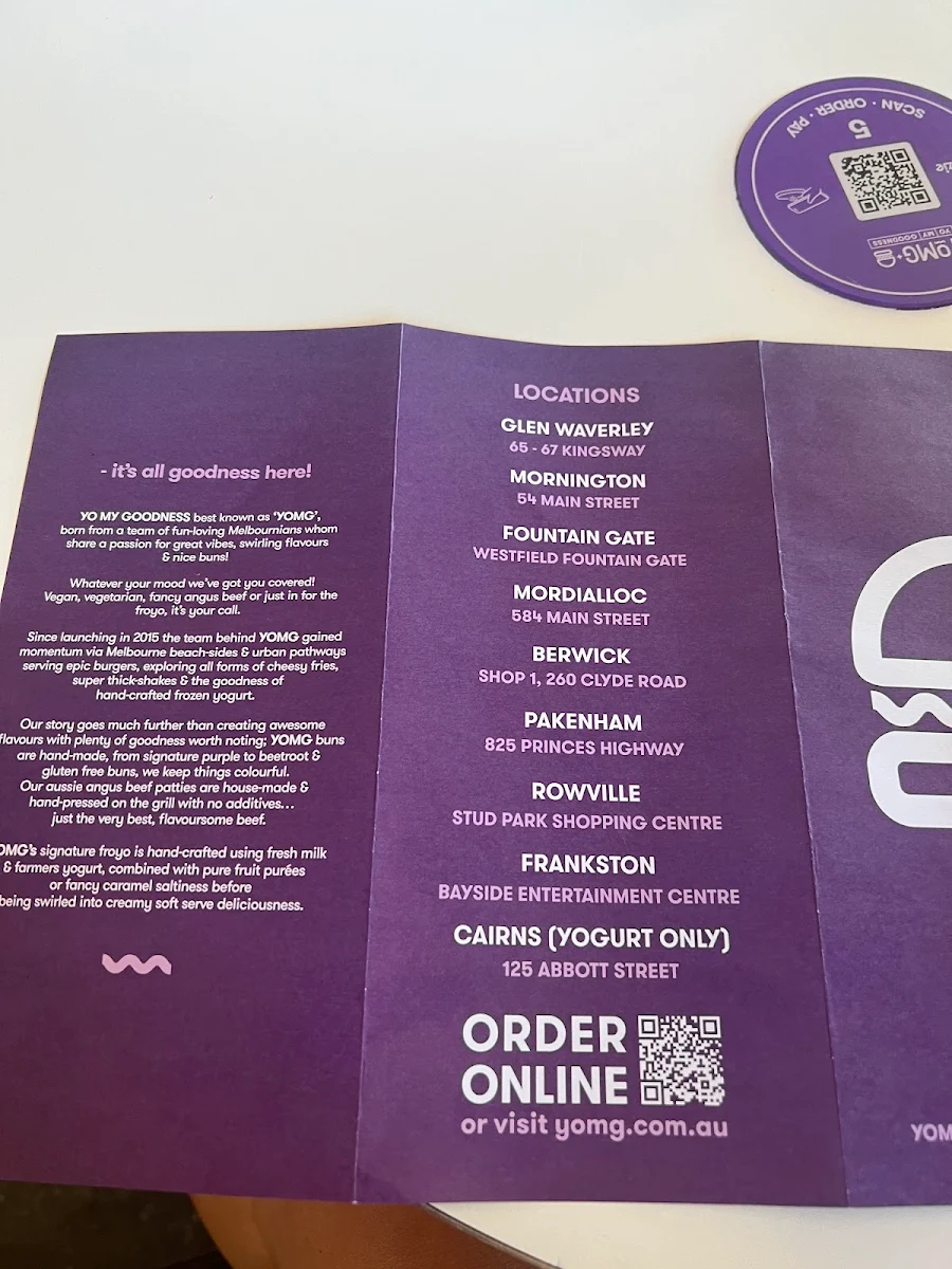 Menu, YOMG Mordialloc