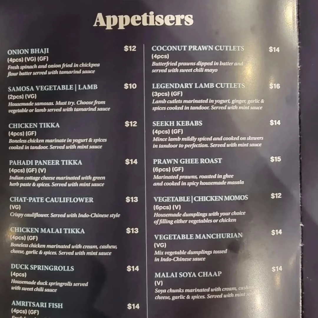 Menu, Adda @ Oxford - Soulful Indian Cuisine