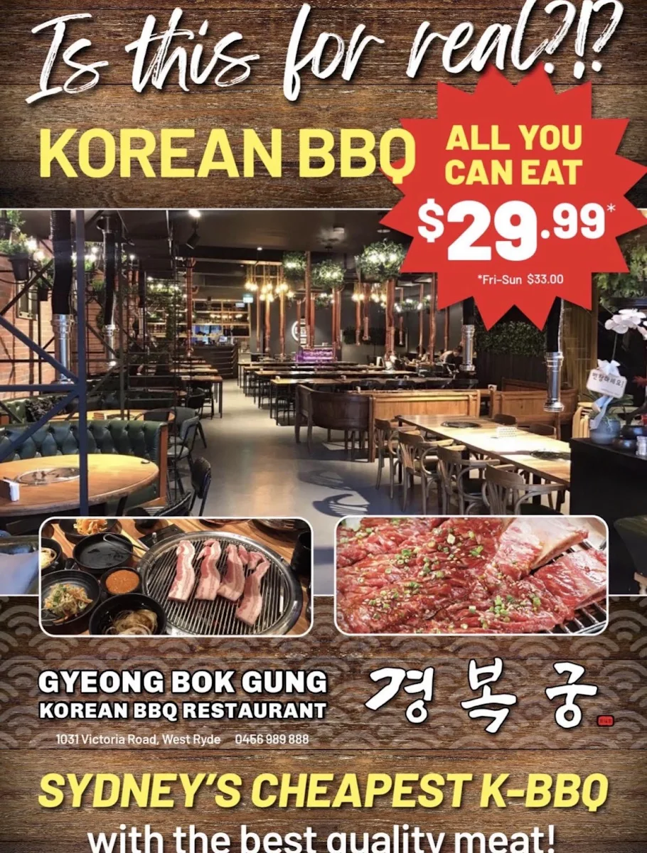 Menu, GBG Buffet Charcoal KBBQ WEST RYDE (ALL YOU CAN EAT)