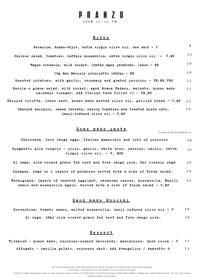 Menu, Oltre - Alimentari e Cucina