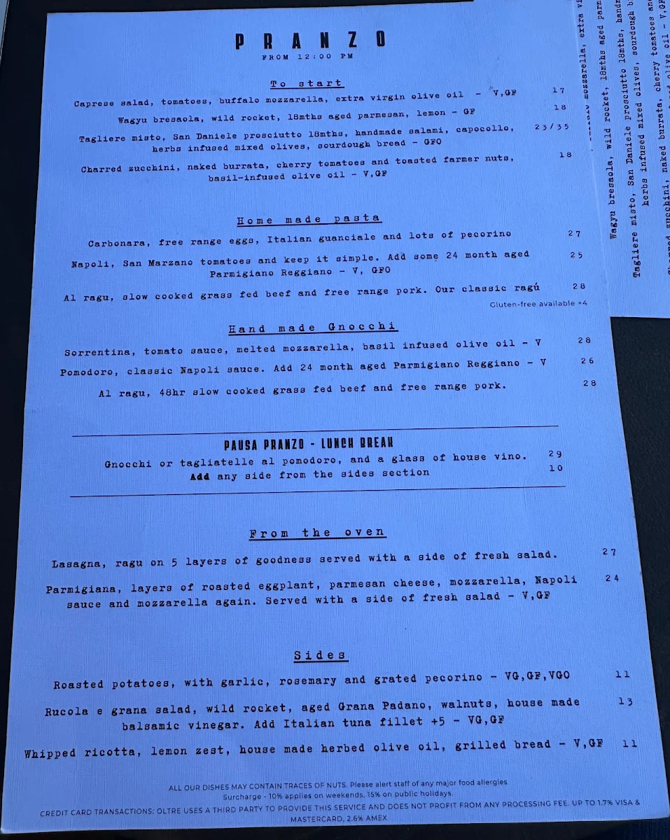 Menu, Oltre - Alimentari e Cucina