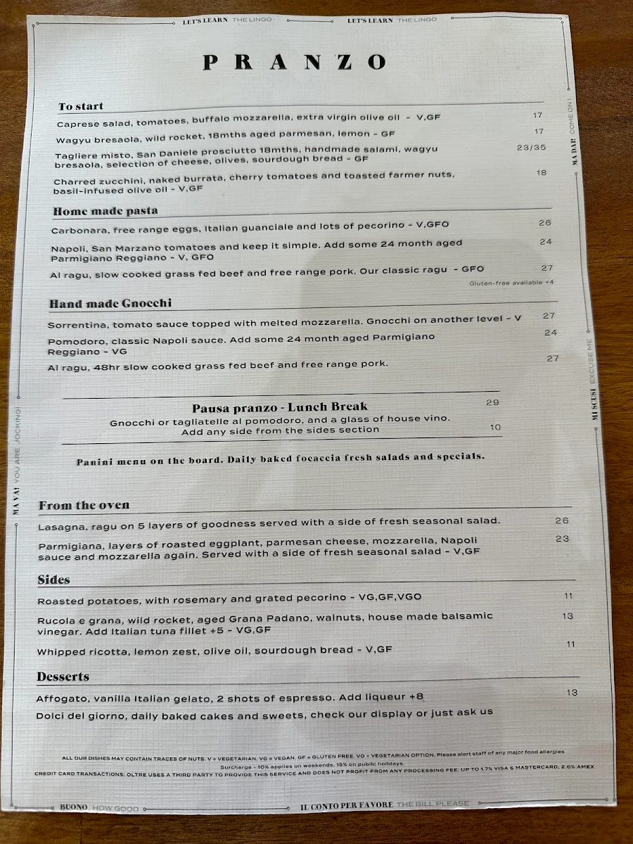 Menu, Oltre - Alimentari e Cucina
