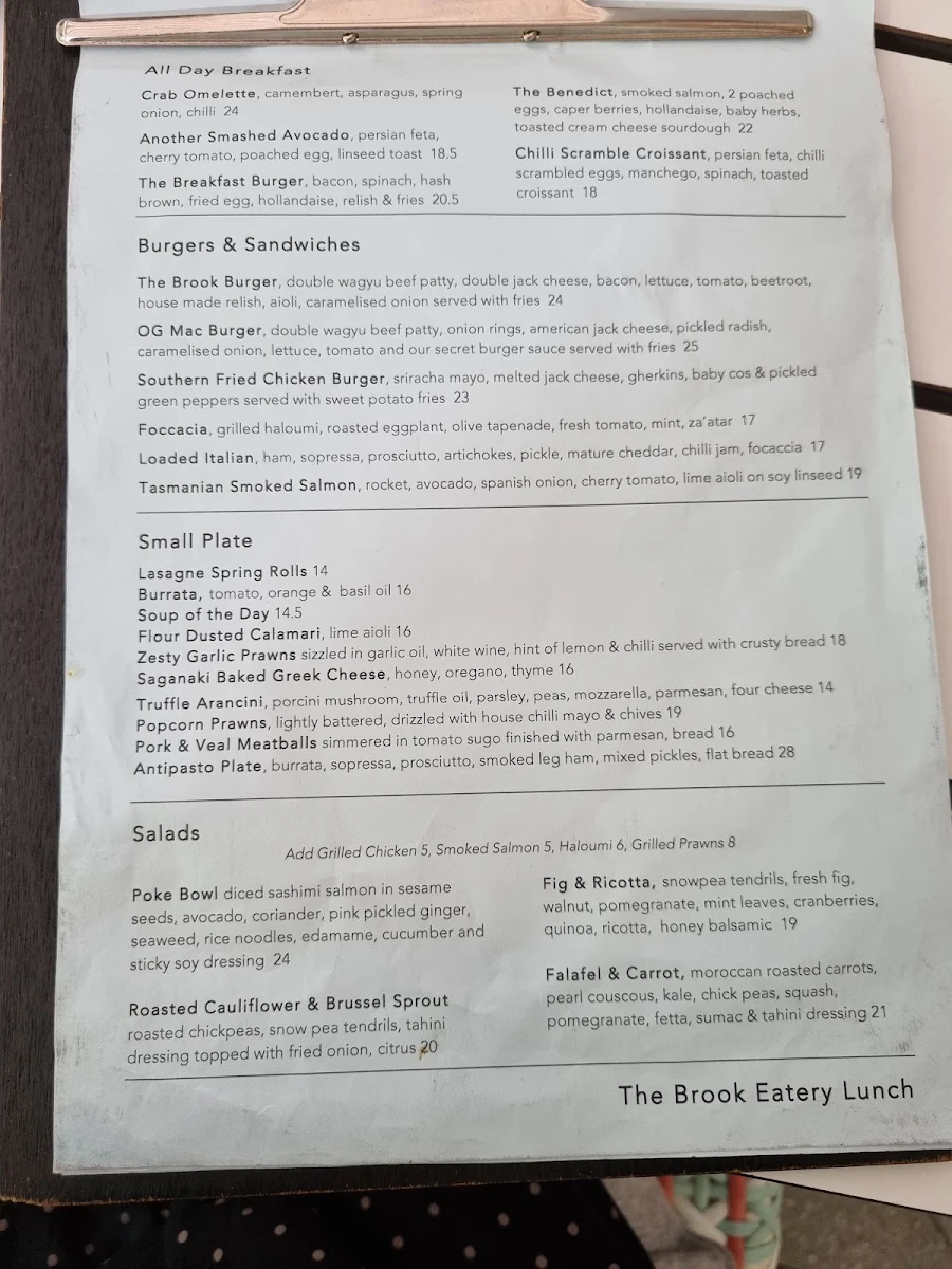 Menu, The Brook Eatery - Cherrybrook