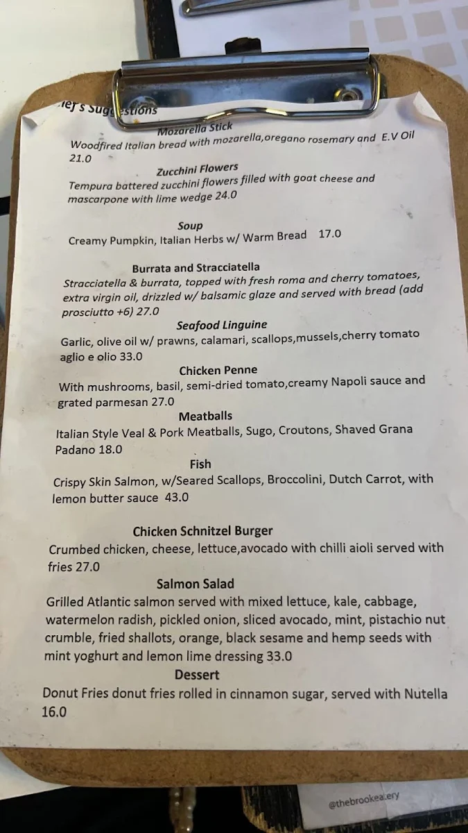 Menu, The Brook Eatery - Cherrybrook