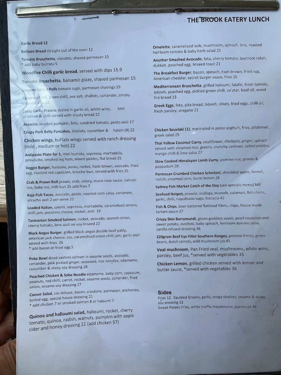 Menu, The Brook Eatery - Cherrybrook