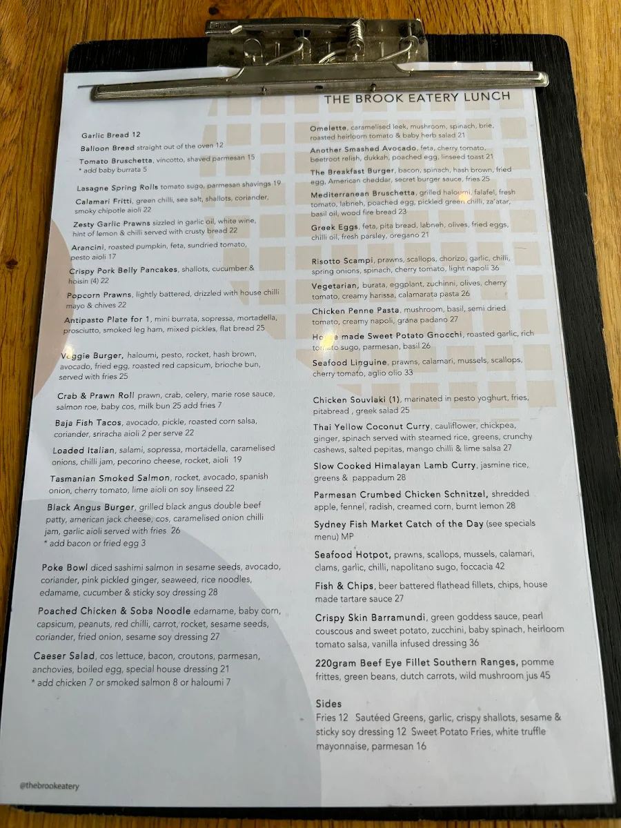 Menu, The Brook Eatery - Cherrybrook