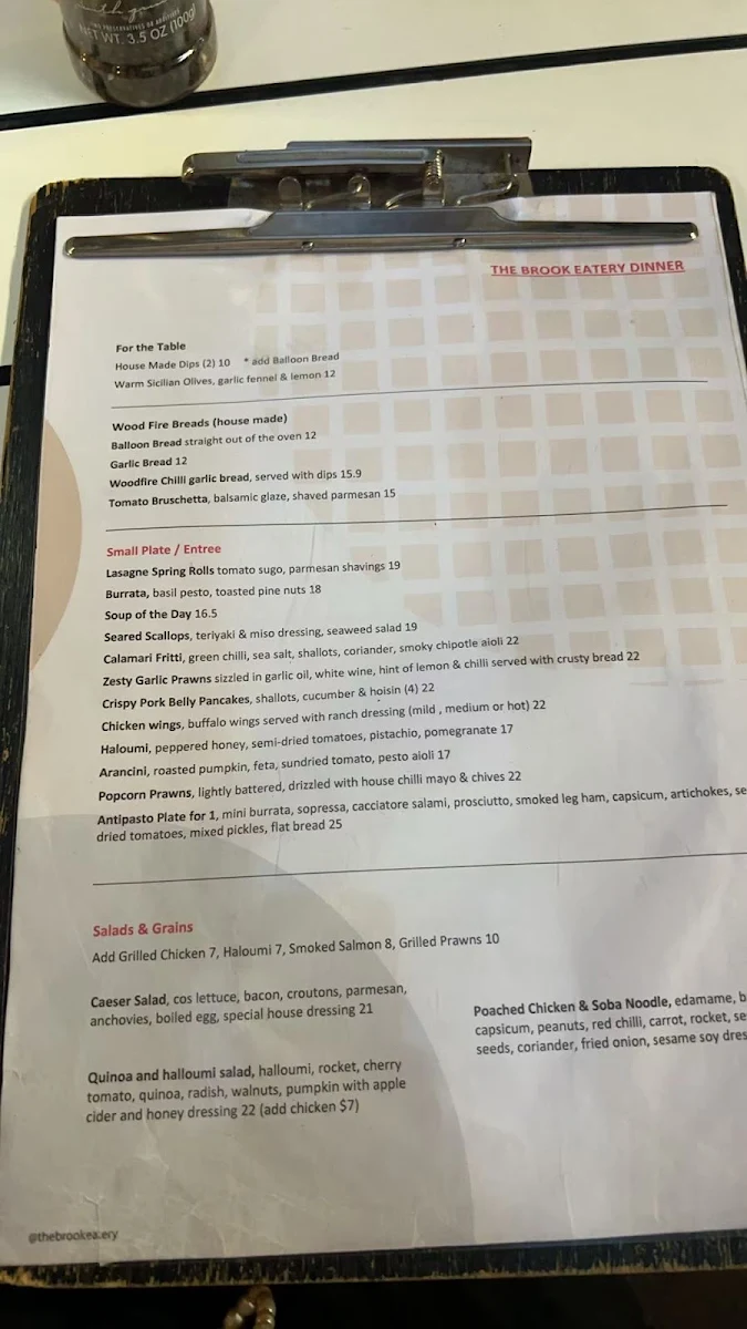 Menu, The Brook Eatery - Cherrybrook