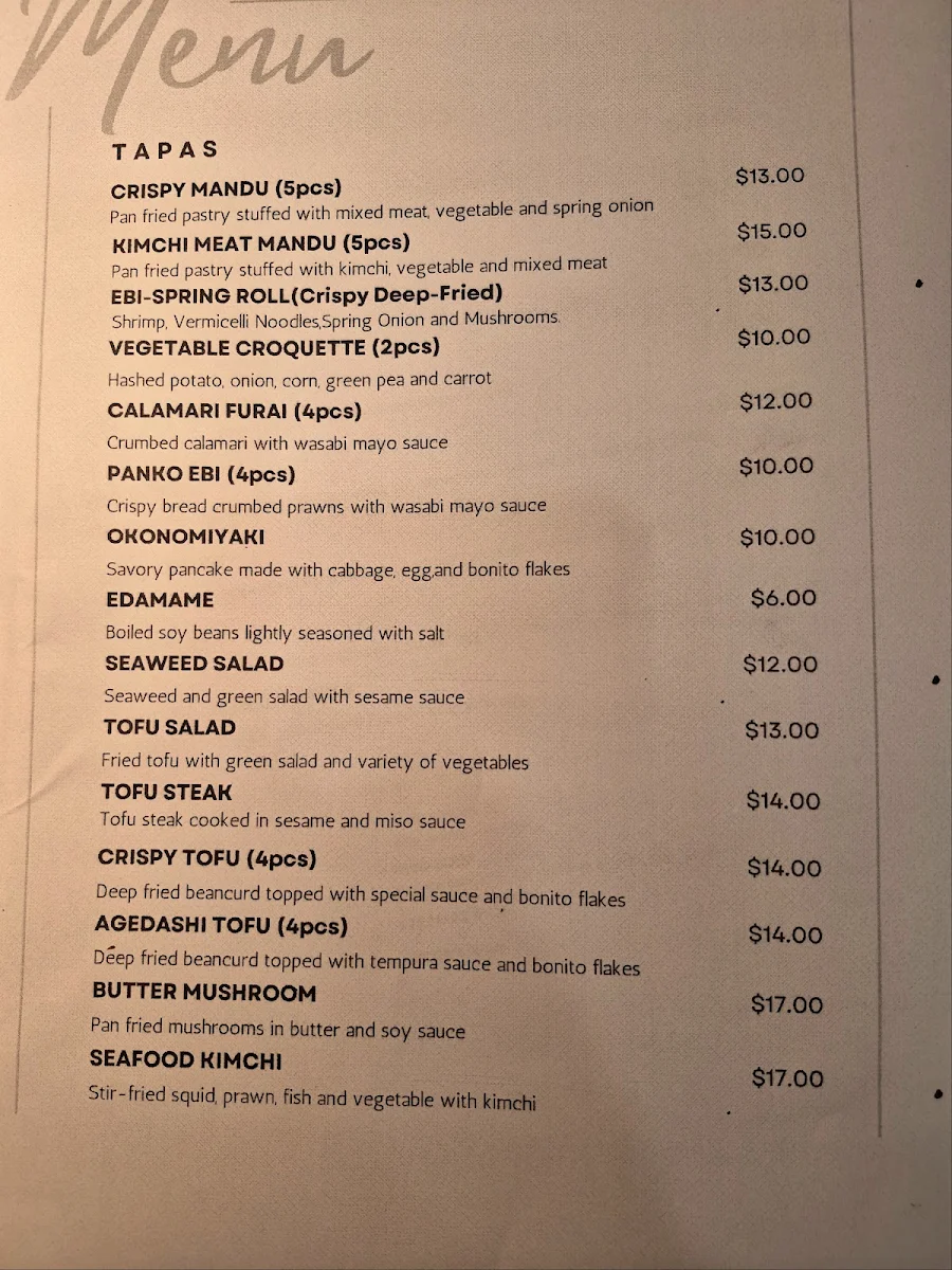 Menu, dami dami
