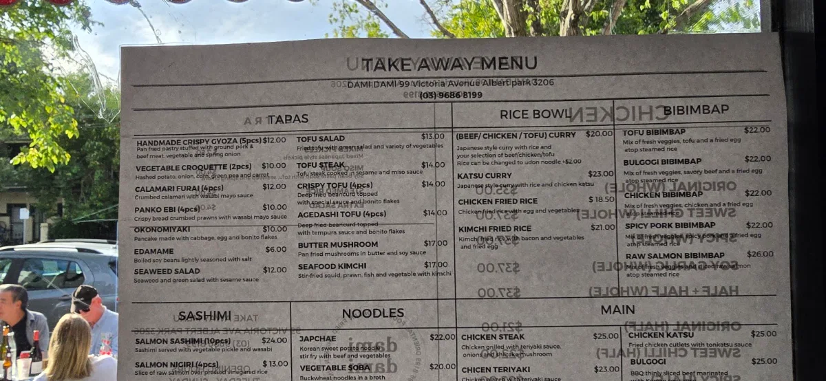 Menu, dami dami