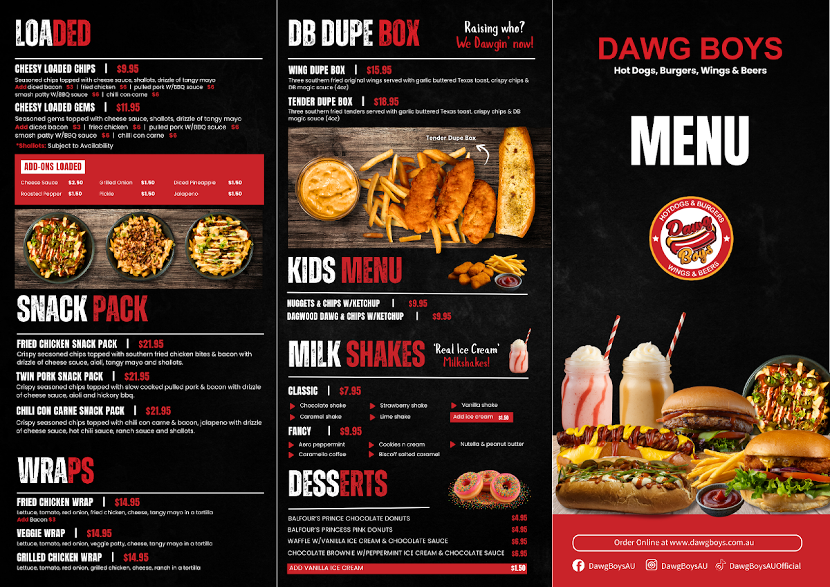 Menu, Dawg Boys Hervey Bay