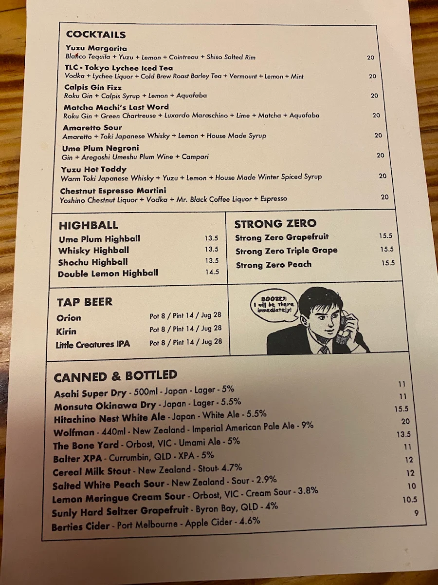 Menu, Chotto Motto - Japanese Bar & Restaurant