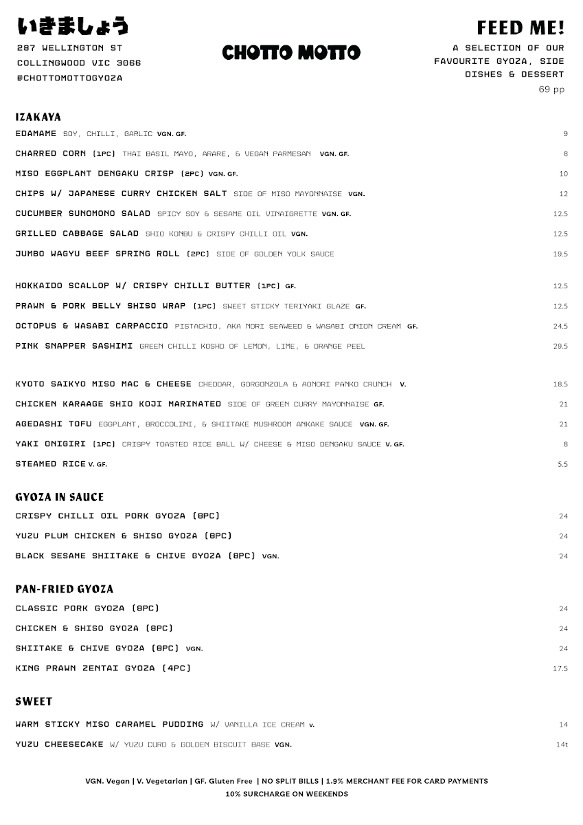 Menu, Chotto Motto - Japanese Bar & Restaurant