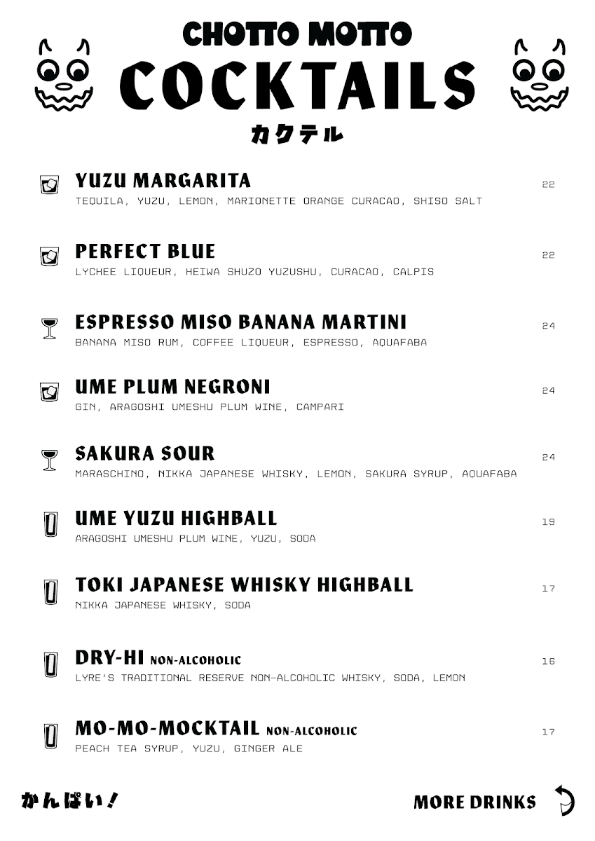 Menu, Chotto Motto - Japanese Bar & Restaurant