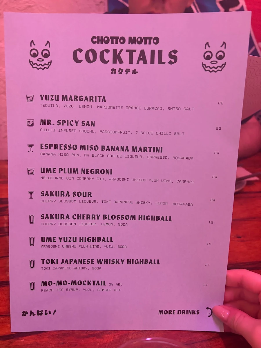 Menu, Chotto Motto - Japanese Bar & Restaurant