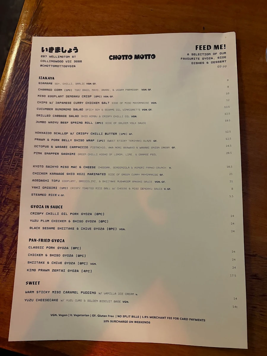 Menu, Chotto Motto - Japanese Bar & Restaurant