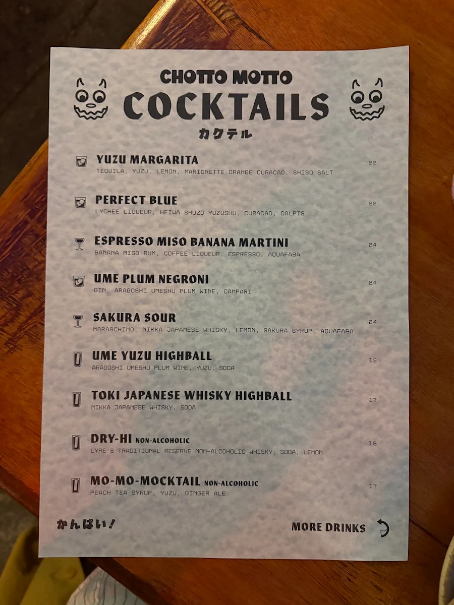 Menu, Chotto Motto - Japanese Bar & Restaurant
