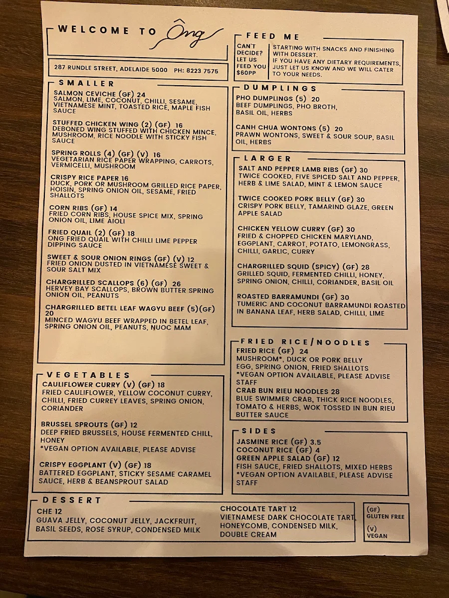 Menu, Ông Vietnamese