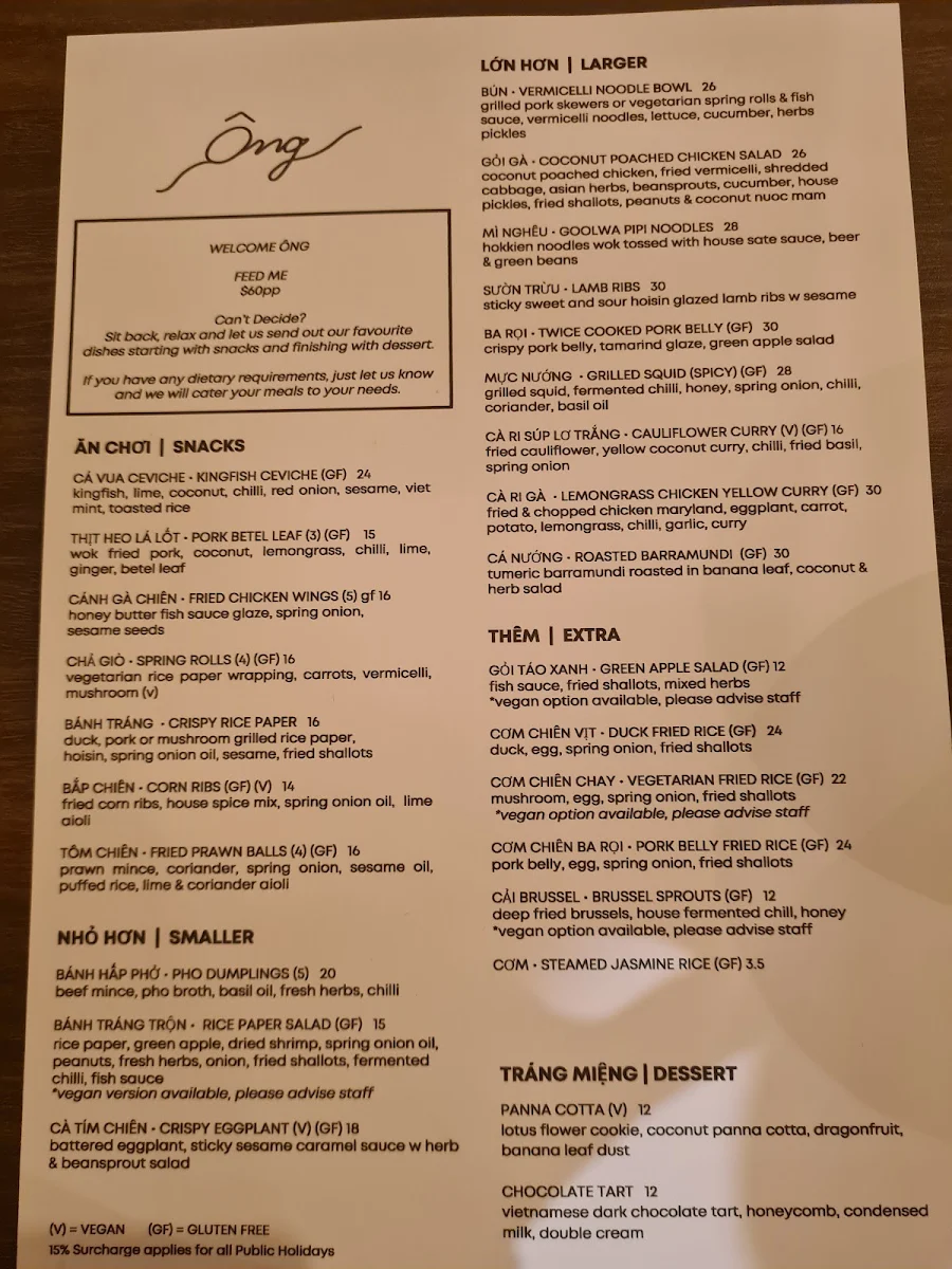 Menu, Ông Vietnamese