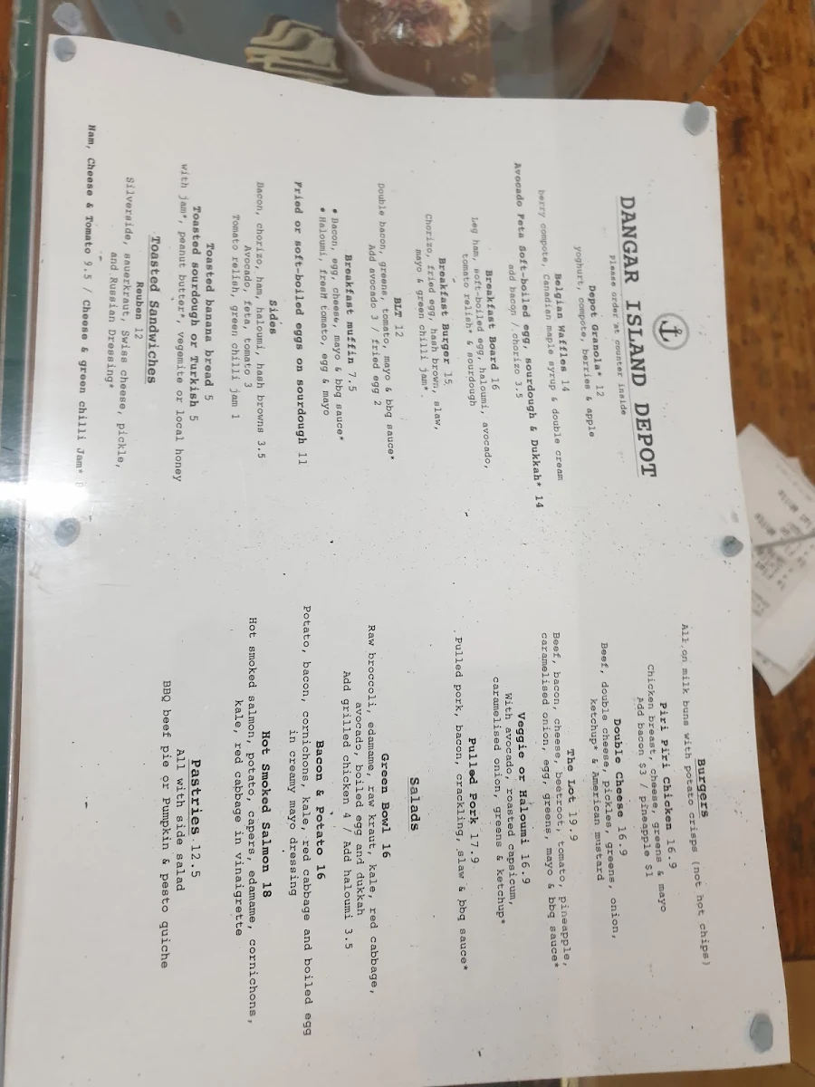 Menu, Dangar Island Depot