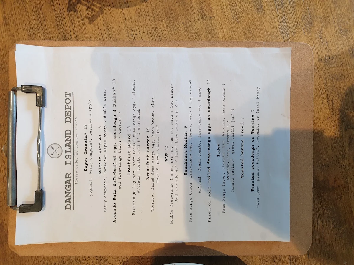 Menu, Dangar Island Depot