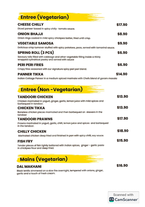 Menu, Tailem Tandoor