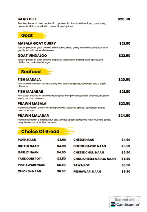Menu, Tailem Tandoor