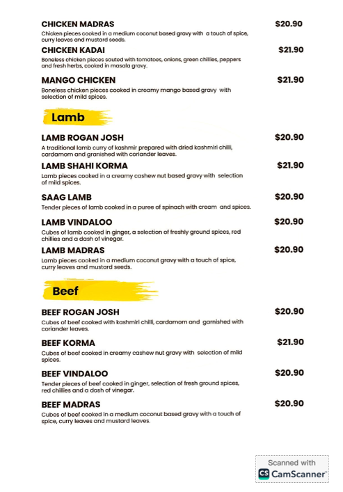 Menu, Tailem Tandoor