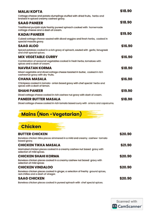 Menu, Tailem Tandoor