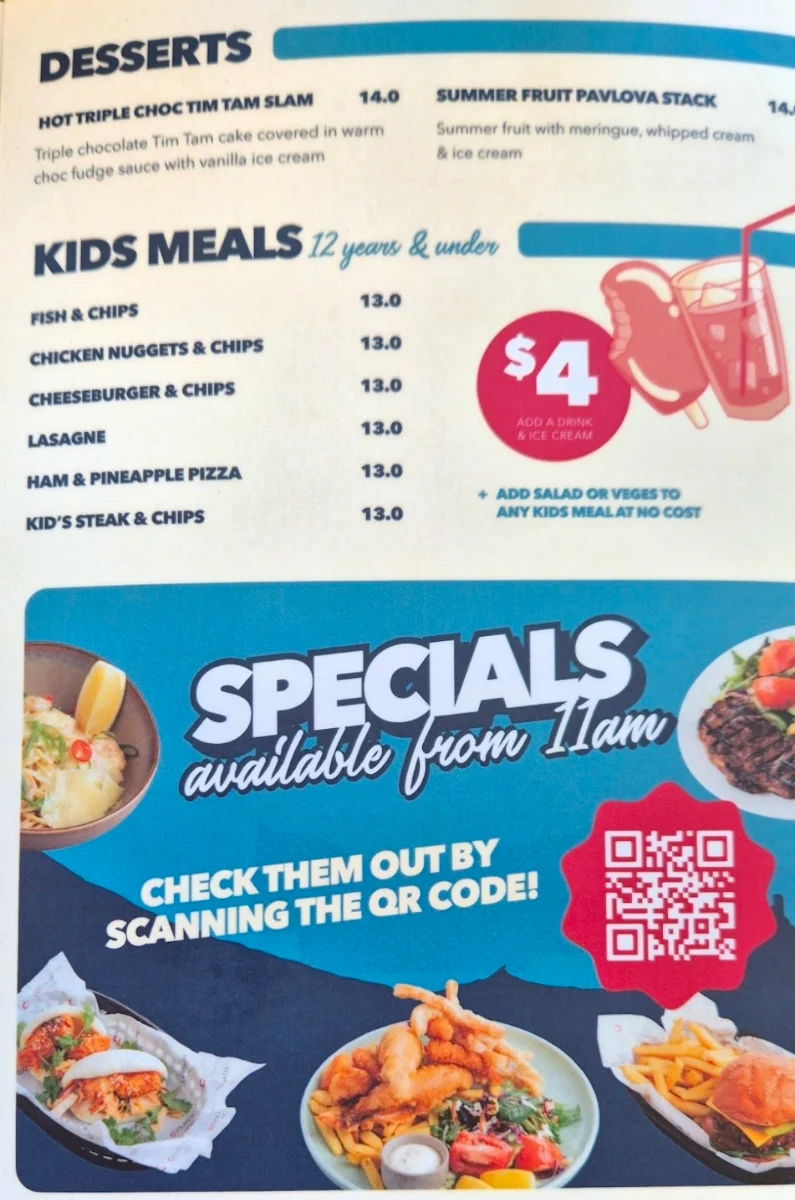 Menu, The Coolangatta Hotel