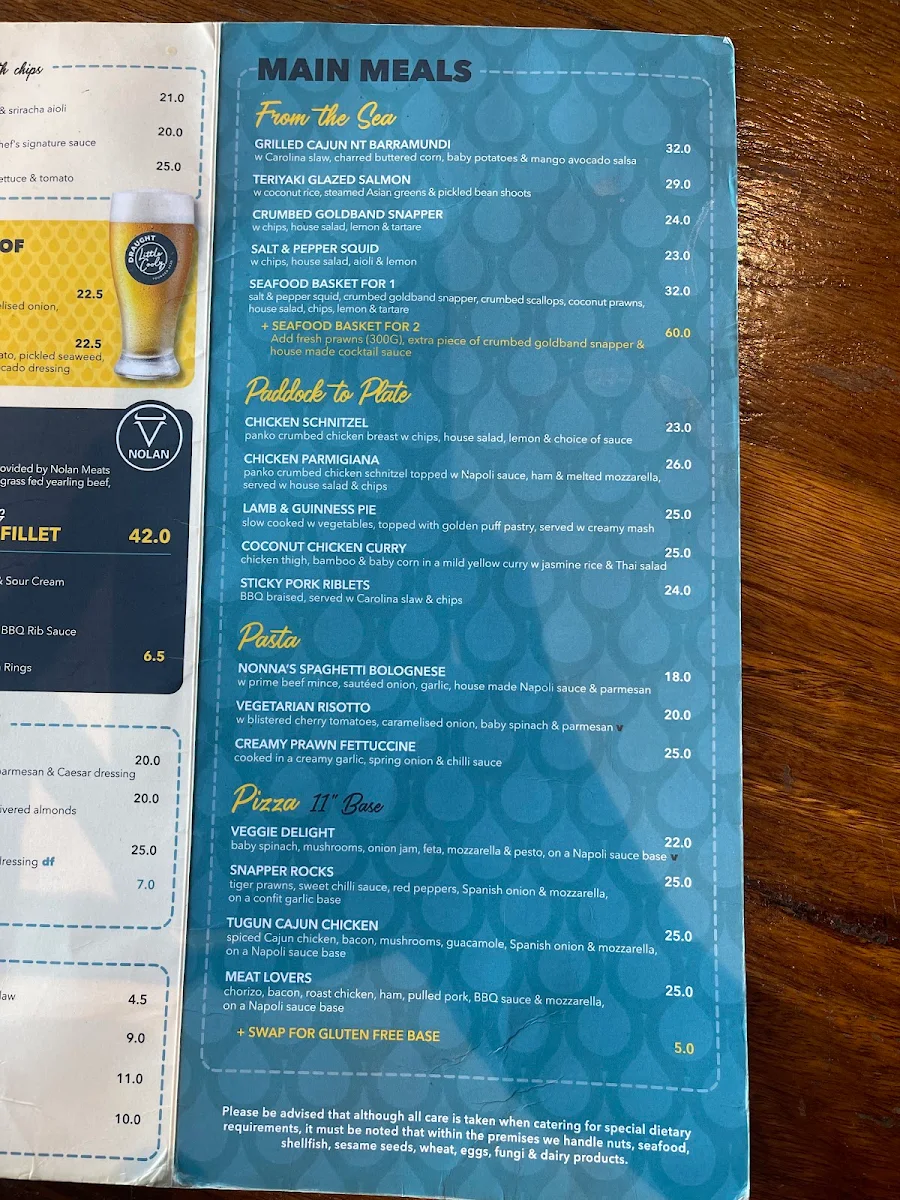 Menu, The Coolangatta Hotel
