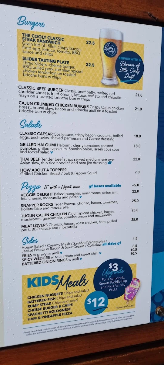 Menu, The Coolangatta Hotel