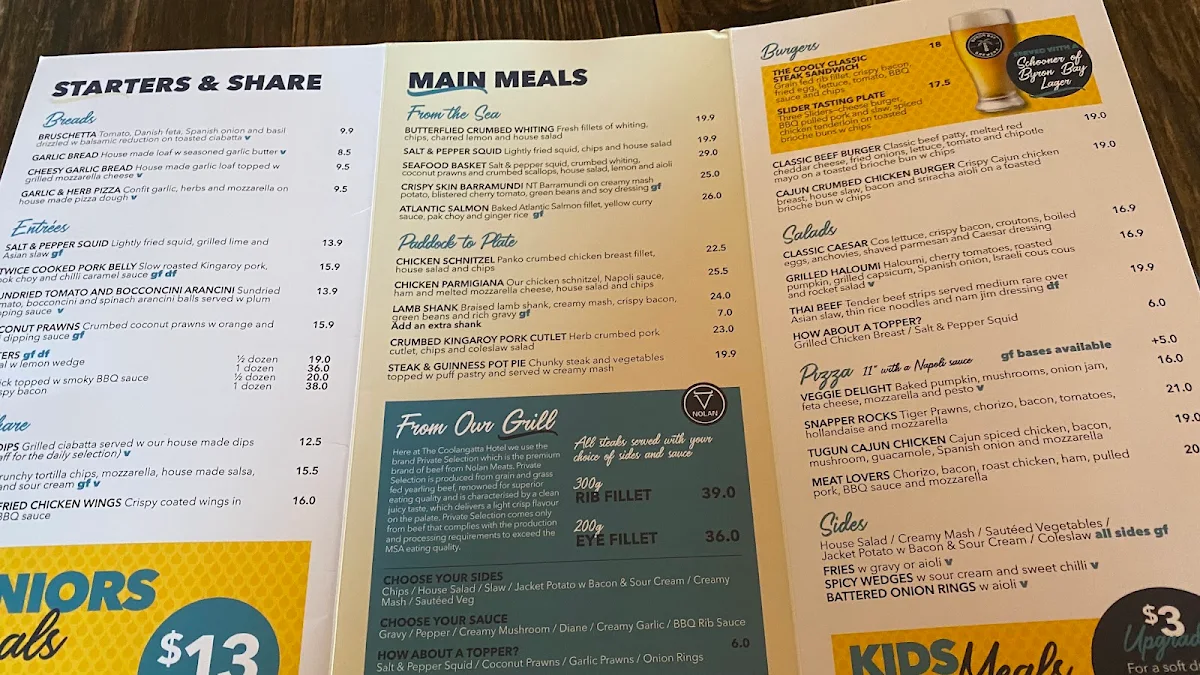 Menu, The Coolangatta Hotel