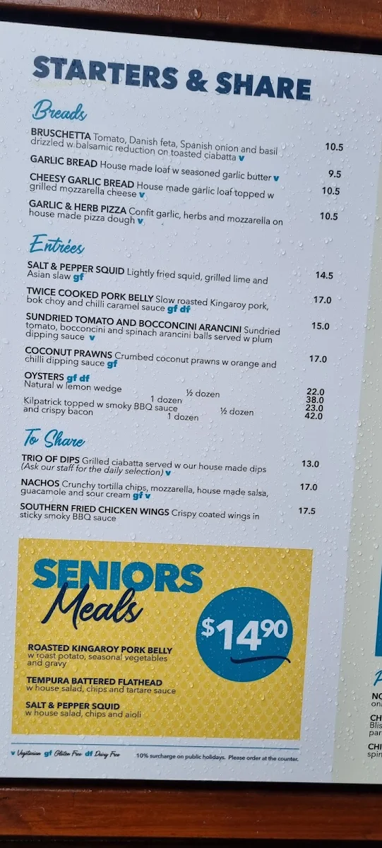 Menu, The Coolangatta Hotel