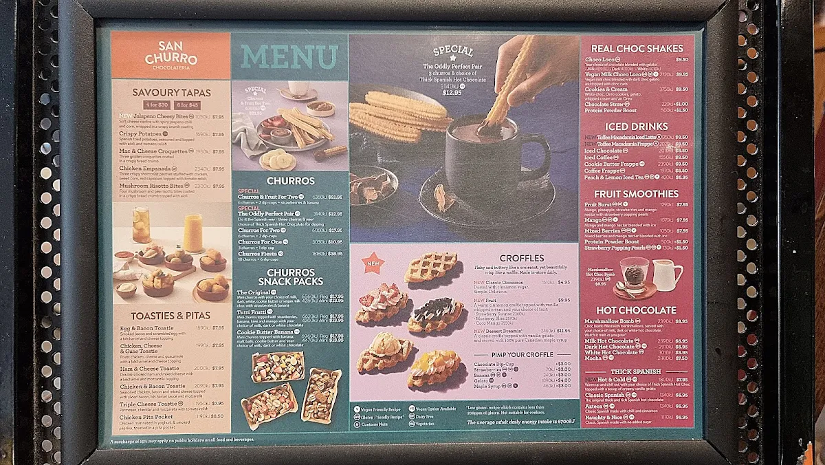 Menu, San Churro QV Melbourne