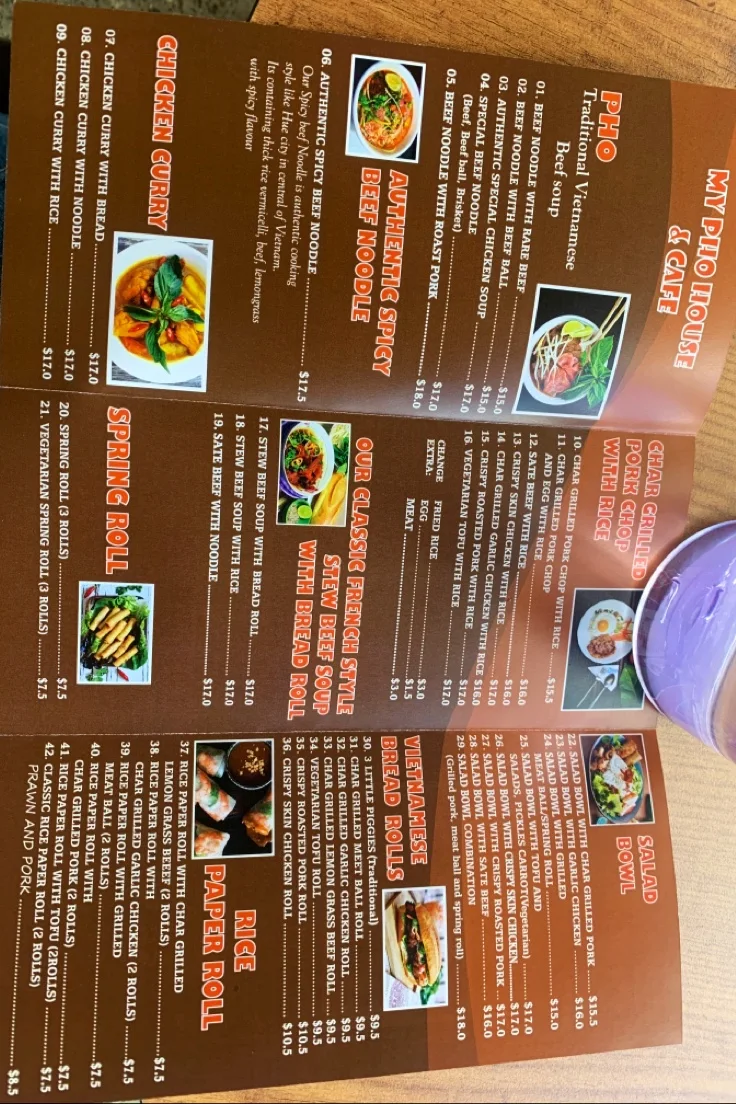 Menu, My Pho House & Cafe