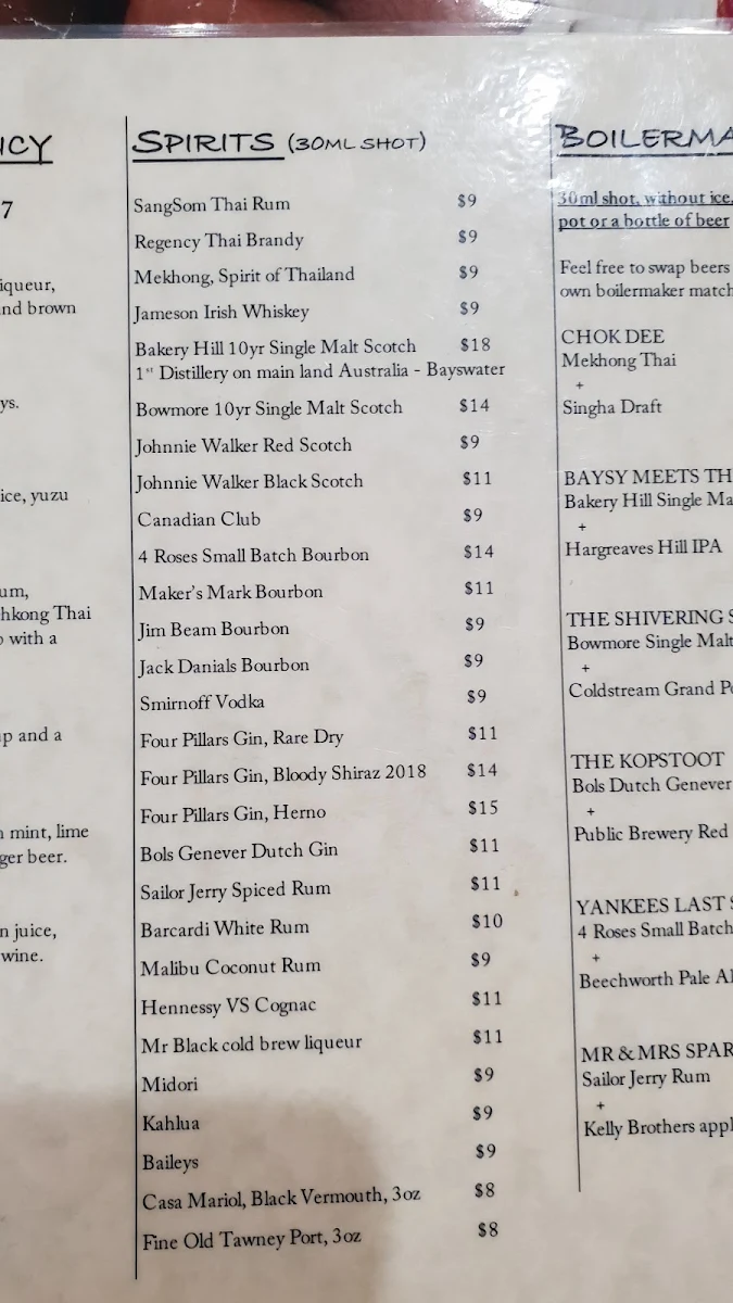 Menu, Imm Oon Thai Restaurant & Bar