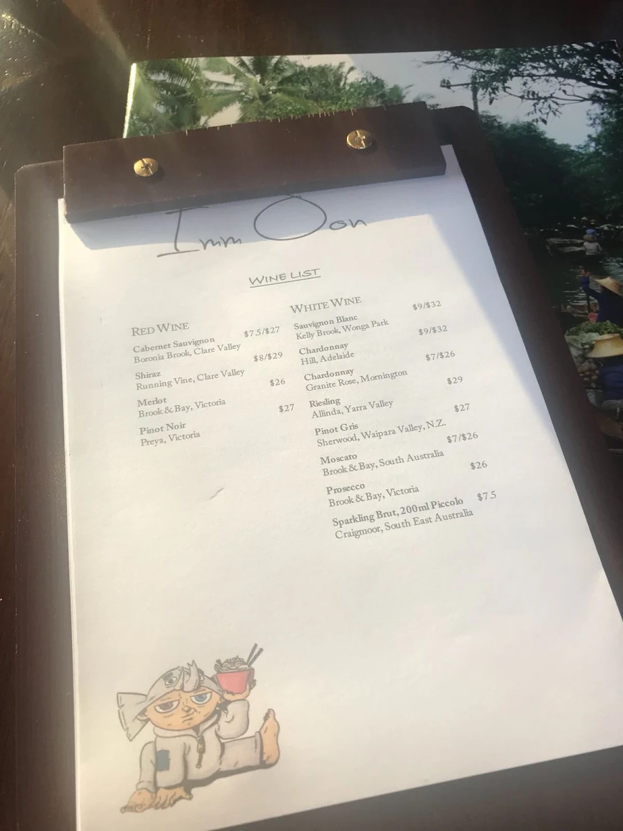 Menu, Imm Oon Thai Restaurant & Bar